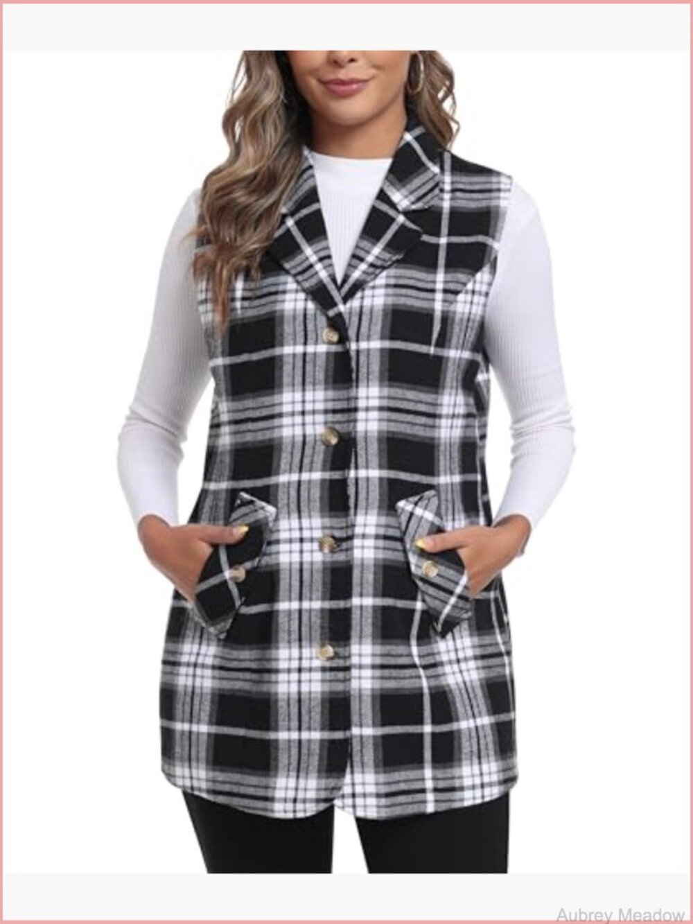 Long Flannel Plaid Vest Sleeveless Button Down Blazer Jacket Cardigan - Picture 4 of 7
